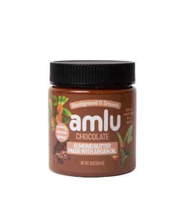 Amlu Foods Chocolate Almond Butter with Argan Oil - Lightly Sweetened with Dates and Hand Ground, Organic Keto Friendly Food Nut Butter High in Protein and Essential Fatty Acids, Crunchy and Creamy Almond Butter Organic -