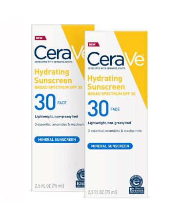 CeraVe 100% Mineral Sunscreen SPF 30 | Face Sunscreen With Zinc oxide & Titanium Dioxide for Sensitive Skin | 2.5 Fl Oz Pack Of 2 2.50 Fl Oz (Pack of 2)