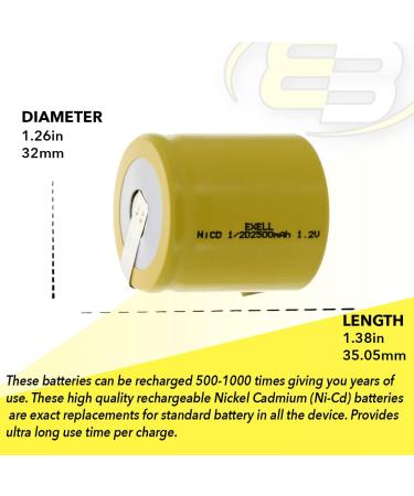 Exell 1/2D Size 1.2V 2500mAh NiCD Rechargeable Battery - Perfect for Data Loggers Monitors Tools & More | International Shipping Available - Buy Online on GoSupps.com
