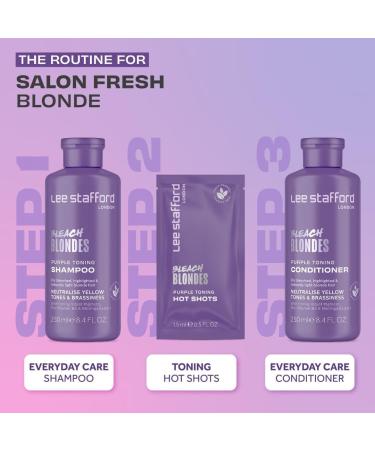Lee Stafford Purple Toning Hair Treatments - Violet Shampoo for Bleach Blondes 4 x 15ml Hot Shots | Ideal for Highlighted & Naturally Blonde Hair - Buy Online on GoSupps.com