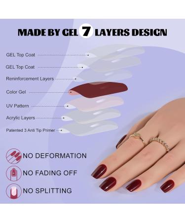 Shop Jofay Fashion Press On Nails - Short Acrylic Glue On Nails 24PCS Wine Red Kit Perfect Fit in 12 Sizes - Buy Online on GoSupps.com