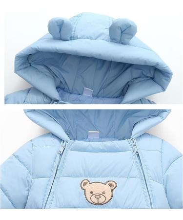 JiAmy Baby Snowsuit Hooded Romper | Cartoon Bear Winter Outfit | Blue | 6-12 Months - Buy Online on GoSupps.com