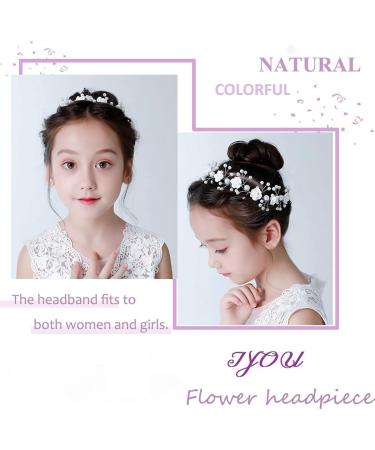 IYOU Princess Communion Headpiece Flower White Headband Pearl Hair Vine Bridal Wedding Hair Accessories for Flower Girls - Buy Online on GoSupps.com