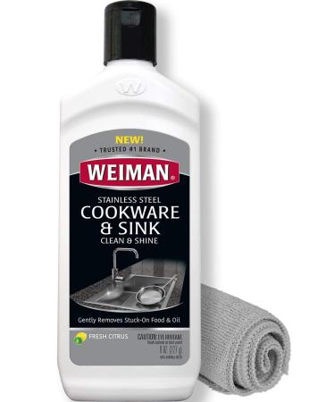 Weiman Stainless Steel Sink and Cookware Cleaner and Polish with Microfiber Cloth - 8 Ounce