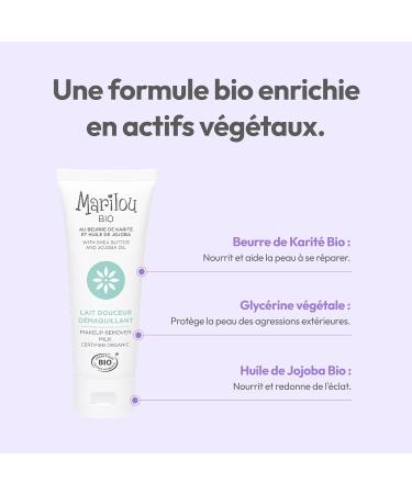 Marilou Bio - Lait Douceur D maquillant Bio - D maquille nettoie adoucit et apaise - 99% d'ingr dients d'origine naturelle - Tous types de peaux - 75 ml Lait D maquillant - Buy Online on GoSupps.com