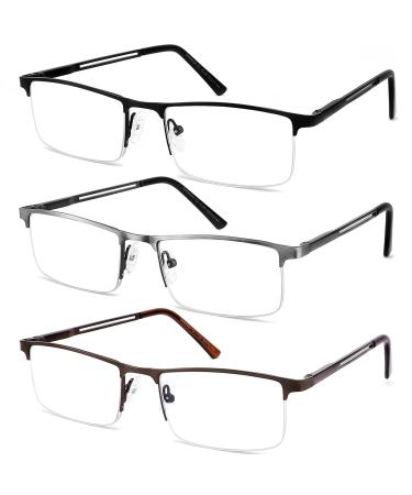 JJwell 3 pieces of reading glasses men with blue light filter blue light men reading glasses rectangular half metal reading glasses reading aid anti-eye load/UV anti-blue light glasses with presumption 1.5 black Gunmetal brown 1.5 x - Buy Online on GoSupps.com
