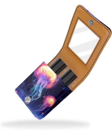 Buy Leather Lipstick Case Organizer with Mirror - Mini Jellyfish Sea Lip Gloss Holder - Buy Online on GoSupps.com
