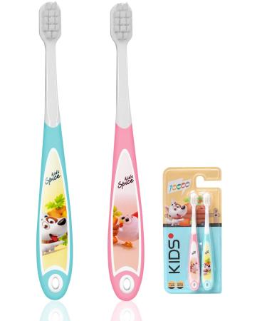 baby toothbrush soft nano toothbrush toothbrush children for 1-6 years soft toothbrush with tongue cleaner 2 pack (pink green)