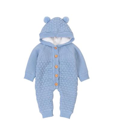 VICROAD Baby Hooded Knitted Rompers Newborn Girls Boys Onesies Warm Sweater Jumpsuit Outfits 18-24 Months Blue - Thick