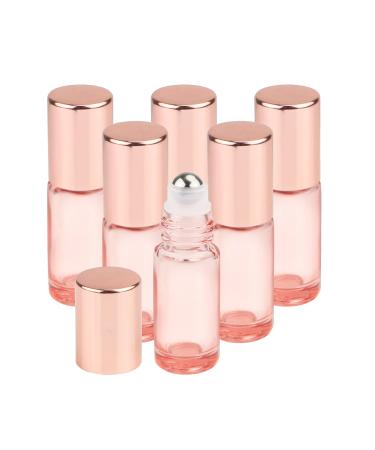 1/6 Oz Pink Glass Roller Bottles 6 Pack 5ml Roll On Bottles With Rose Gold Lids Roller Ball Bottles For Essential Oils Perfume Cosmetic Liquid
