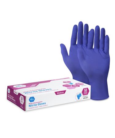 MED PRIDE Nitrile Medical Exam Gloves - Disposable Powder & Latex-Free Surgical Gloves For Doctors Nurses Hospital & Home Use 50 Medium (Pack of 50)