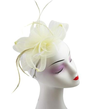 Finecy In New Women Feather Flower Headband Fascinator Clip Races Wedding Party Royal Ascot (Beige) M Beige - Buy Online on GoSupps.com