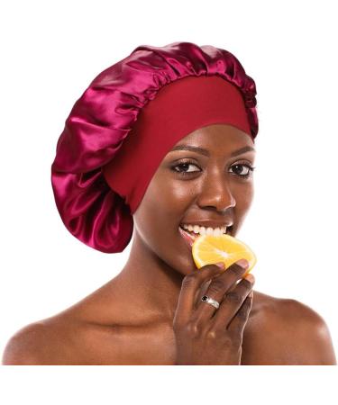 2-Piece Wide Band Satin Sleep Bonnet Set for Women - Black and Wine Red - Buy Online on GoSupps.com
