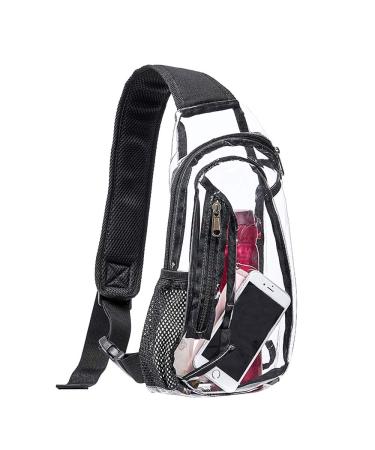 Clear Sling Bag, Stadium Approved Mini PVC Crossbody Shoulder Backpack, Transparent Casual Chest Daypack for Women & Men, Perfect for Hiking, Stadium or Concerts Black