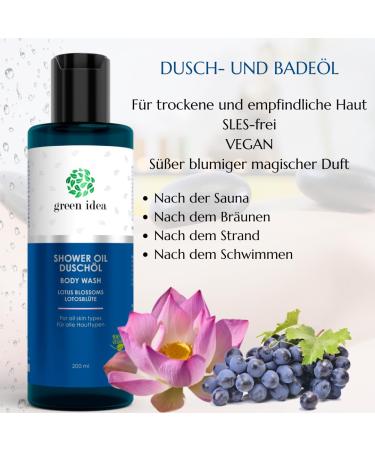 Green Idea Shower Oil - Lotus Flower & Grape Seed Oil for Dry Skin | Vegan Natural Ingredients - Frei 200ml - Buy Online on GoSupps.com