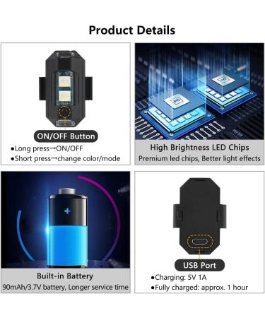 LECART 6 Pcs Rechargeable LED Aircraft Strobe Lights | 7 Colors Anti Collision Light for Motorcycle, Car, E-Bike, Drone, RC Boat, Bicycle - Buy Online on GoSupps.com