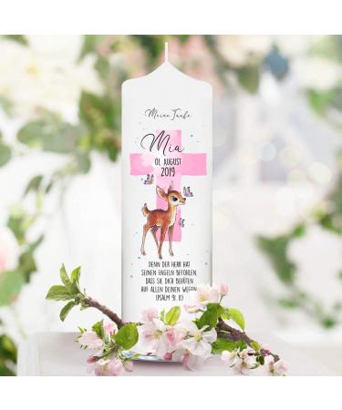 Wall sticker loft baptism candle cute fawn with butterflies - candle for baptism birth or communion - white 25 x 7 cm with name date possibly baptism / / girl with baptism.