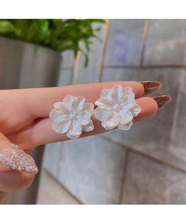 YienDoo Large White Flower Earrings | Vintage Floral Petal Studs for Weddings & Proms - Buy Online on GoSupps.com