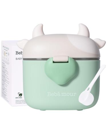 Bebamour Baby Milk Powder Dispenser Pot Formula Dispenser for Baby Snack Dispenser 230G Milk Powder 450ML Light Green 05 Light Green Cow
