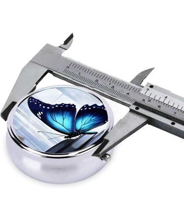 Blue Butterfly Round Pill Box | 3 Compartment Portable Travel Organizer for Pills & Vitamins - Buy Online on GoSupps.com