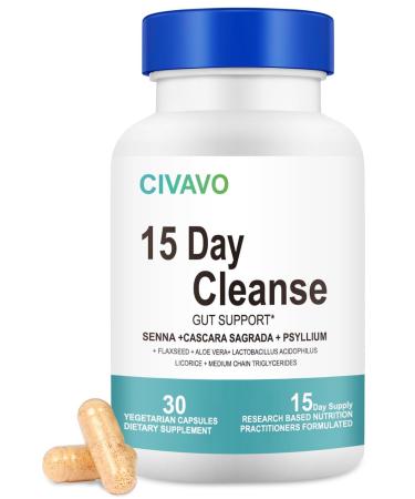 15 Day Gut Cleanse for Women & Men- Gut and Colon Support- Probiotics& Psyllium Husk Cleanse Bowel Dissolving Capsules Dietary Supplement (30 Capsules)