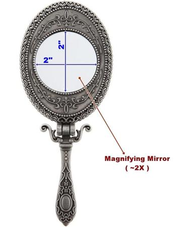 SEHAMANO Vintage Double Sided Handheld Makeup Metal Mirror with Pearl Decoration - Portable Folding Handle, Matt Grey - Buy Online on GoSupps.com