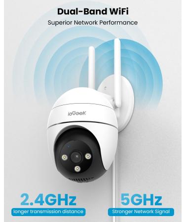 ieGeek 2.4G/5GHz PTZ Security Camera Outdoor, 2K 3MP Dual-Band WiFi CCTV Camera, Color Night Vision, WiFi Home IP Camera with Human Detection, Siren, 2-Way Audio, Work with Alexa, Memory/Cloud(Wired) - Buy Online on GoSupps.com