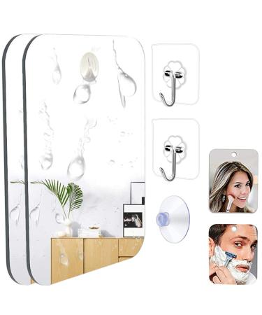 2Pcs Large Fogless Shower Mirror Fogless Bathroom Shaving Mirror Travel Mirror Shower Makeup Shave Mirror Wall Hanging Shatterproof Mirror With Removable Adhesive Hook Small  Portable  Handheld