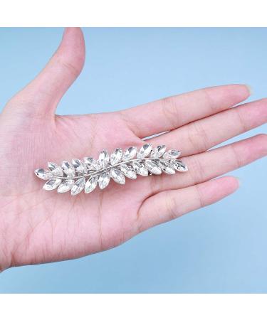 Iaceble French Rhinestone Leaf Hairclip Barrette | Sparkly Crystal Hair Accessories for Women and Girls - Silver Leaf Bridal Hair Clips - Buy Online on GoSupps.com