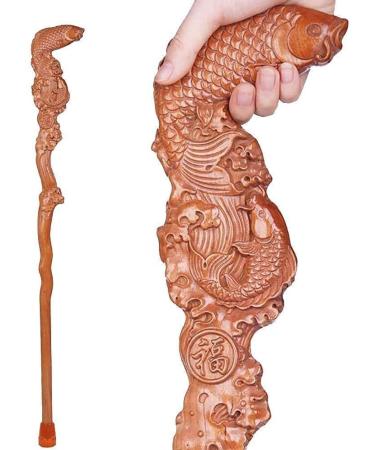 Wooden Walking Stick Solid Cane The New Portable Adjustable Crutches Canes Wood Crutch Hand Carved Walking Stick Gifts Fish Shape Fashionable Sturdy Stable for Men and Women