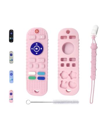 ISEAINNO 1Pack Remote Control Teether Toys for Babies 3-6 6-12 Months Silicone Baby Teething Toys BPA Free Infant Teethers Relief Soothe Toys Chew Toys for Toddlers Infants(Pink)