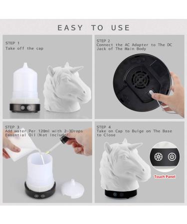 Unicorn Essential Oil Diffuser 160ml - Whisper-Quiet Ultrasonic Cool Mist Humidifier with 7 Color LED Lights - Ceramic Ornament for Home - US 120V - Buy Online on GoSupps.com