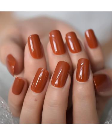 Pumpkin Orange Pure Color Press On Nails - Medium Square Glossy Acrylic Full Cover Art - 24 PCs Kit for Women & Girls - Buy Online on GoSupps.com