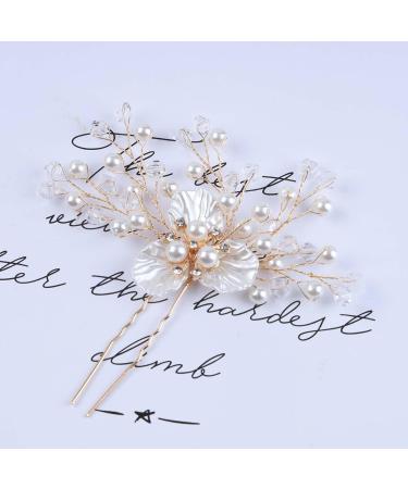 Dervivea Bridal Crystal Flower Hairpins Bride Wedding Pearl Hair Pins Gold Rhinestone Hair Pieces Vintage Flower Weddings Hair Comb Decorative Hair Accessories for Women and Girls Headdress - Buy Online on GoSupps.com