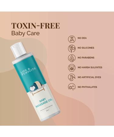 Life & Pursuits Baby Massage Oil - Ayurvedic Natural Oil with Organic Calendula, Sesame, Coconut Oil & Vitamin E - 6.76 fl oz - Buy Online on GoSupps.com