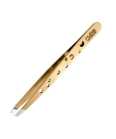 Rubis Hole Pattern Classic Stainless Steel Slanted Tweezers For Precise Eyebrows and Hair Removal The Elegance Collection 1K111REDGOLD Red Gold