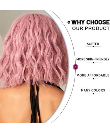 Esmee Short Wave Pink Bob Wig | Shoulder Length Curly Wavy Synthetic Cosplay Wig for Women 12 Inches - Pack of 1 - Buy Online on GoSupps.com