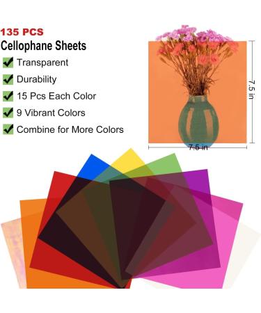 SYOGUA 135 Pcs Cellophane Sheets - 9 Colors & Iridescent Wrap Sheet - 7.5 x 7.5 inch Transparent Wrap for DIY Crafts & Gift Wrapping - Buy Online on GoSupps.com