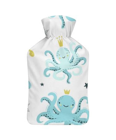 Blue Octopus Hot Water Bottle With Cover Plush Bed Bottle Hand Warmer For Adults And Children 26.5X15.3cm