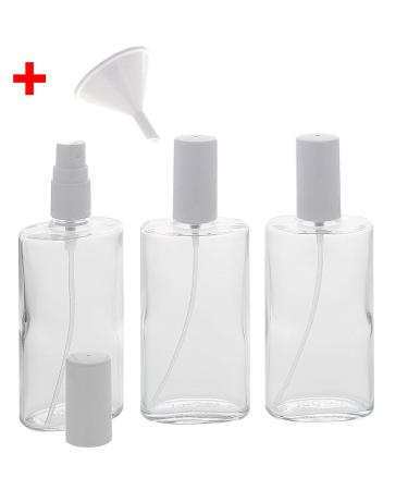 100ml Oval Clear Glass Bottle with Atomizer & White Cap - Empty Kosmetex Bottle Set with 3x White Bottles & Funnel - Ideal for Travel & Perfume - Buy Online on GoSupps.com