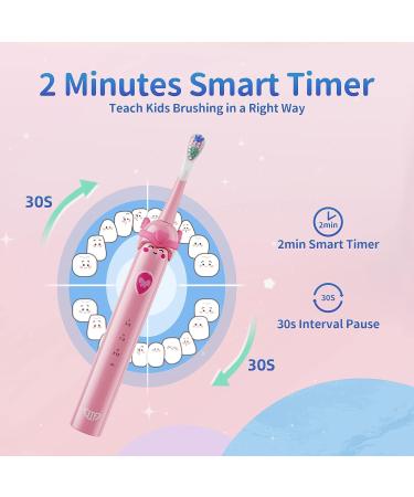 JTF Sonic Electric Toothbrush for Kids 3-12 | Rechargeable Pink Toothbrush with Smart Timer | 4 Kids Size Brush Heads Included - Buy Online on GoSupps.com