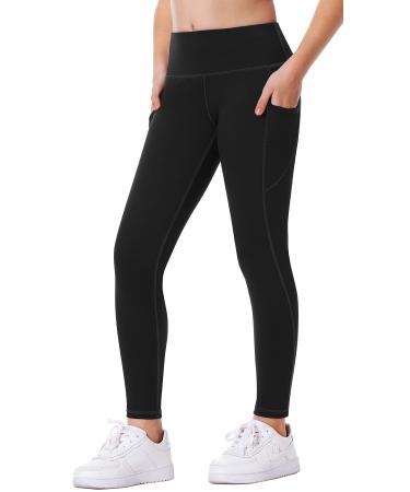 IUGA Girls Athletic Leggings with Pockets Running Yoga Pants Girl's Workout Dance Leggings Tights for Girls High Waisted Black 11-12 Years