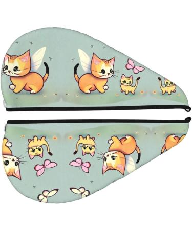 Super Absorbent Kitten Butterfly Dry Hair Cap for Girls Quick Dry Elastic Wrap for Long Thick Hair - Buy Online on GoSupps.com