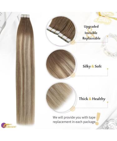 Moresoo Invisible Tape In Extensions - Real Hair Light Brown & Chestnut Brown 50 cm | 10 Pieces #8/22 - Premium Adhesive Extensions - Buy Online on GoSupps.com