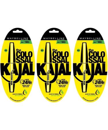Maybelline Colossal Kajal 24Hrs Black (0.35GM)-Pack of 3 - Buy Online on GoSupps.com