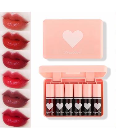 6 Colors Lip Tint Stain Set Matte Velvet Lip Tint Watery Lip Stain Lip & Cheek Tint Moisturizing Mini Liquid Lipstick Plump Lip Gloss Long-lasting Waterproof Korean Lip Tint Non-Sticky Tinta De Labios Pink Love