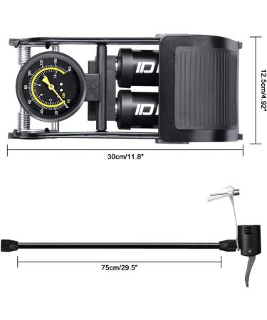 IDMAX Double Barrel Foot Pump with 160PSI Gauge | Portable Bike Floor Pump for Schrader and Presta Valve | Black Bicycle Tire Inflator - Buy Online on GoSupps.com