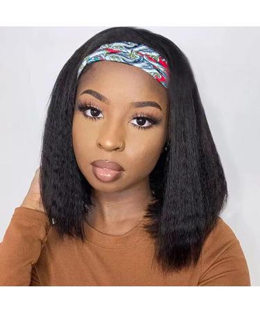 Aminow Kinky Straight Headband Wig  Soft & Natural as Human Hair  Wear and Go Glueless Wigs for Black Women  Long Black Italian Yaki Synthetic Half Wig 14