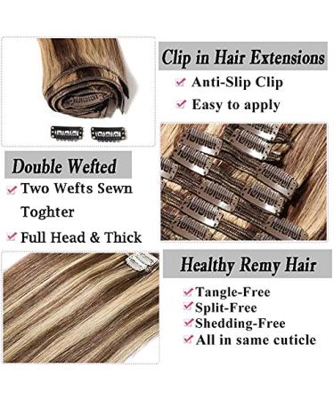 Premium Clip-In Real Hair Extensions - Thick Double Drawn 8pcs (18 Clips) - Medium Brown/Dark Blonde (#4/27) - 40cm 1330g - Buy Online on GoSupps.com