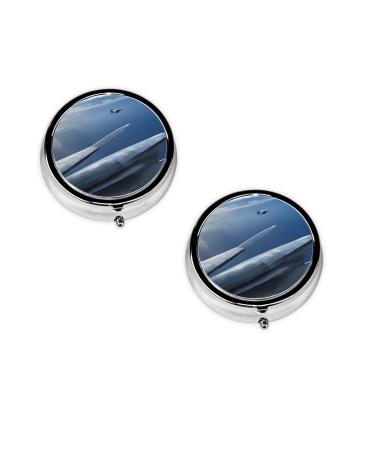 (Aircraft Fighter Jets) Round Pill Box 3 Compartment Pill Box Mini Decorative Pocket Purse Portable Travel Medicine Tablet Vitamin Holder Organizer Pill Case